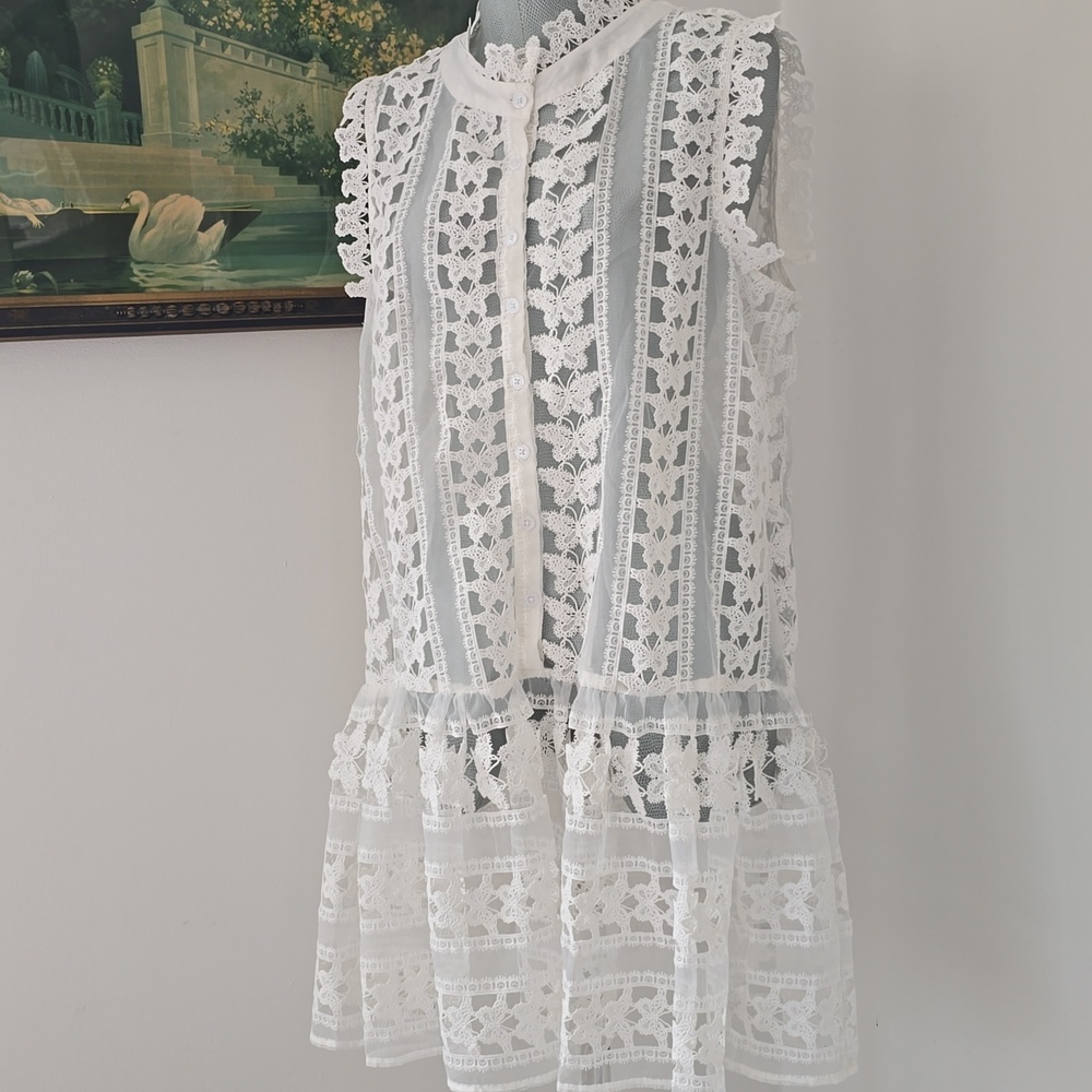 Ciebon | White Lace Sleeveless Mini Dress